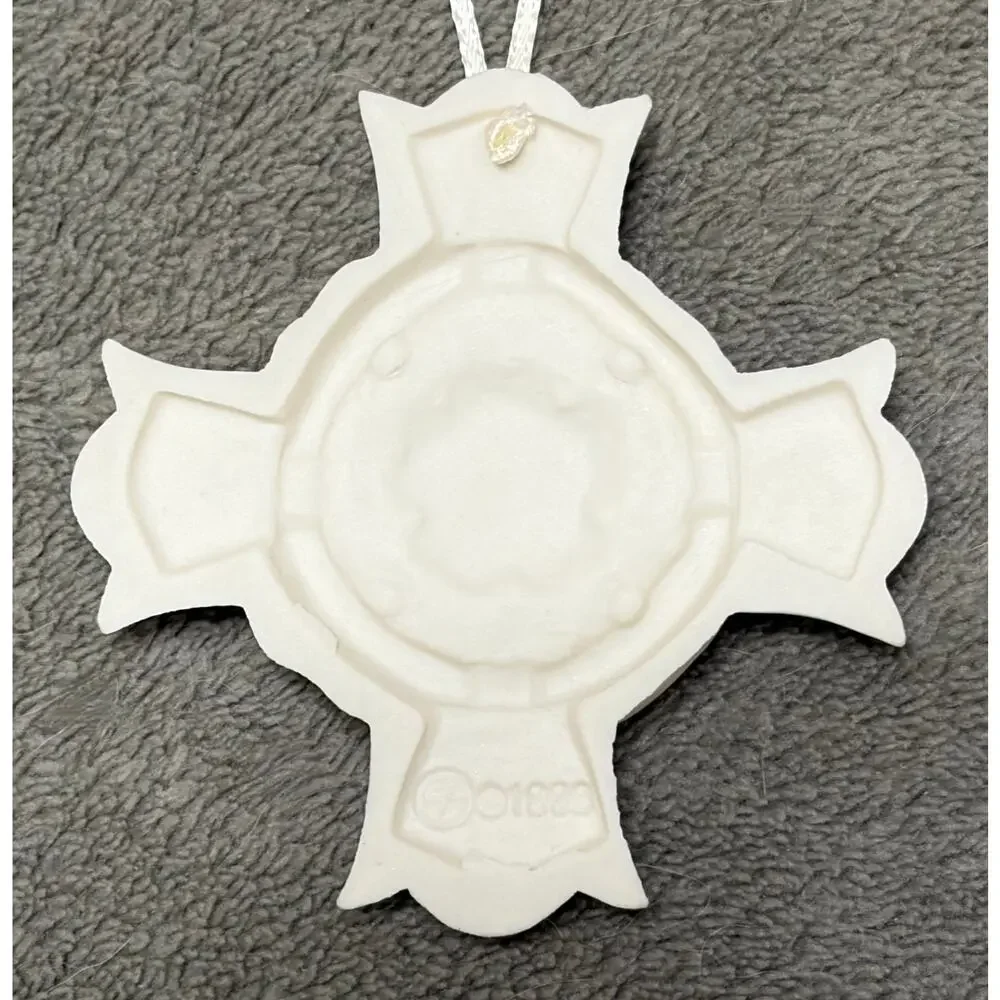 Vtg Margaret Furlong Blooms Of Hope Floral Cross Bisque Christmas Ornament 1998